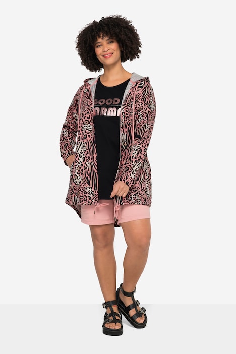 Hoodie-Jacke, Sweat mit Animal-Mustermix, Kapuze, Langarm