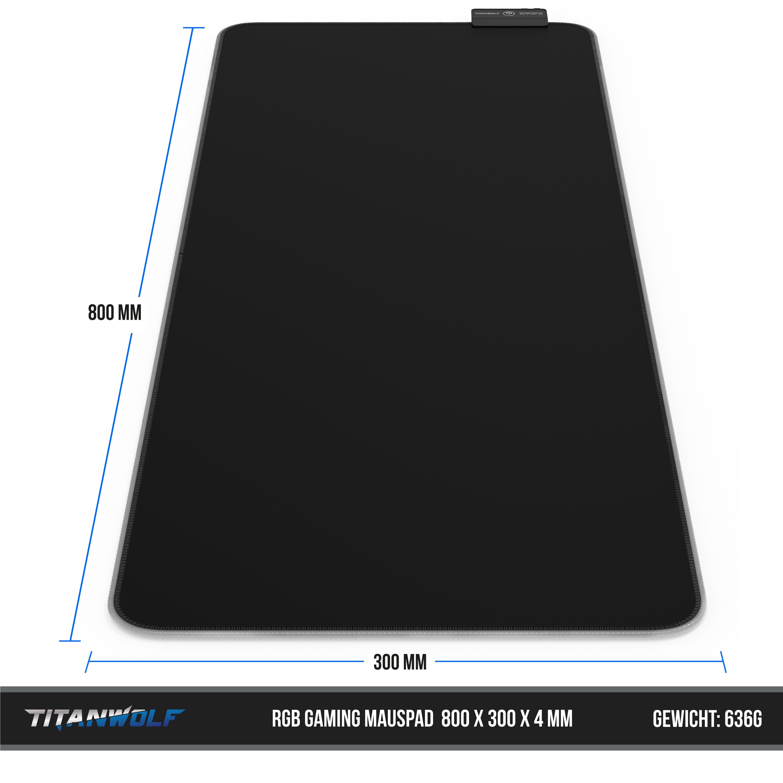 Titanwolf RGB Gaming Mauspad, Mousepad XL 800 x 300mm, verbessert Präzision & Geschwindigkeit, schwarz