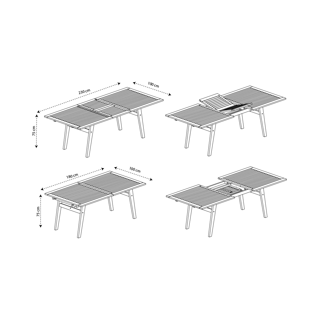 CONTINI Gartentisch erweiterbar 180-230x100x 74cm