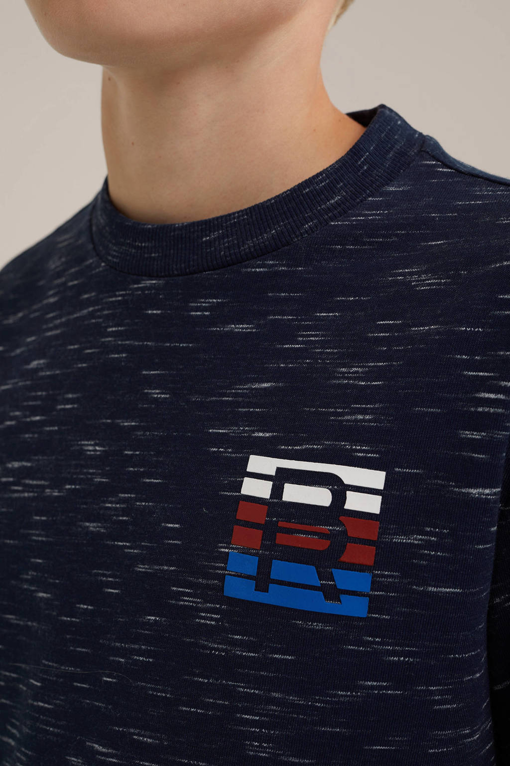 WE Fashion gemêleerde sweater donkerblauw/wit/rood