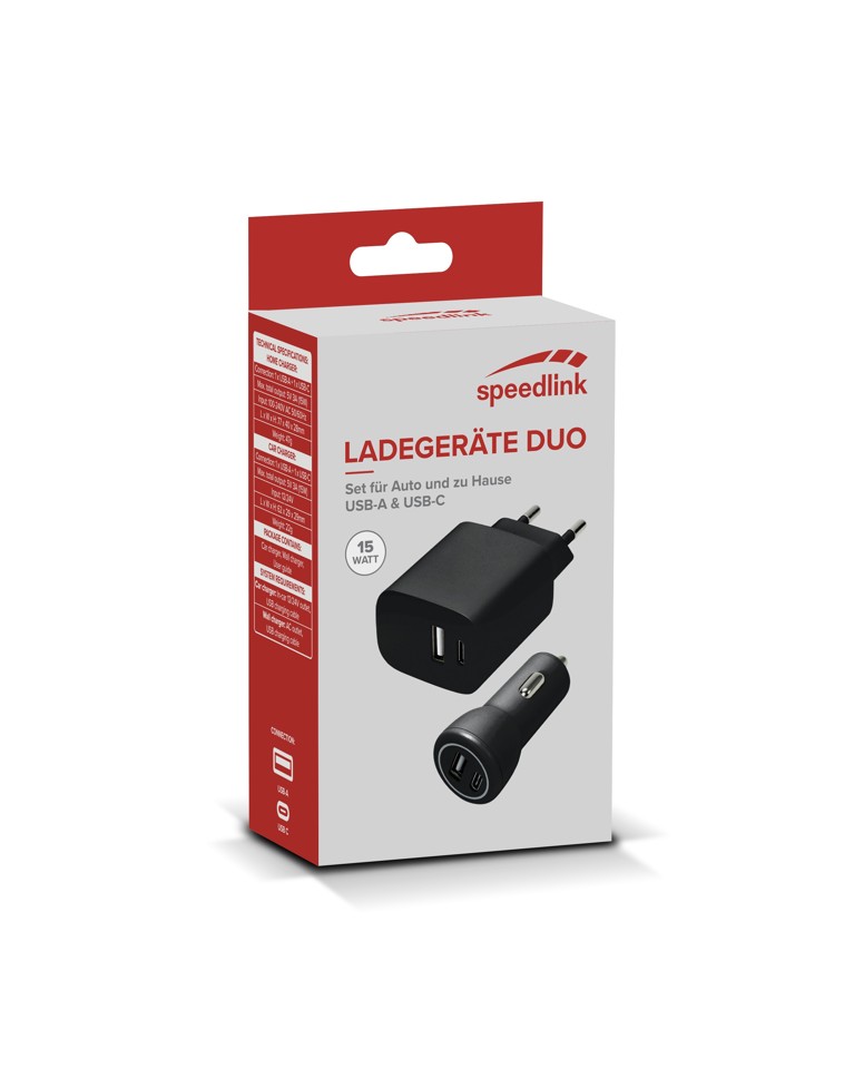 Speedlink - Wall & Car Charger Set USB-A & USB-C 15W, black