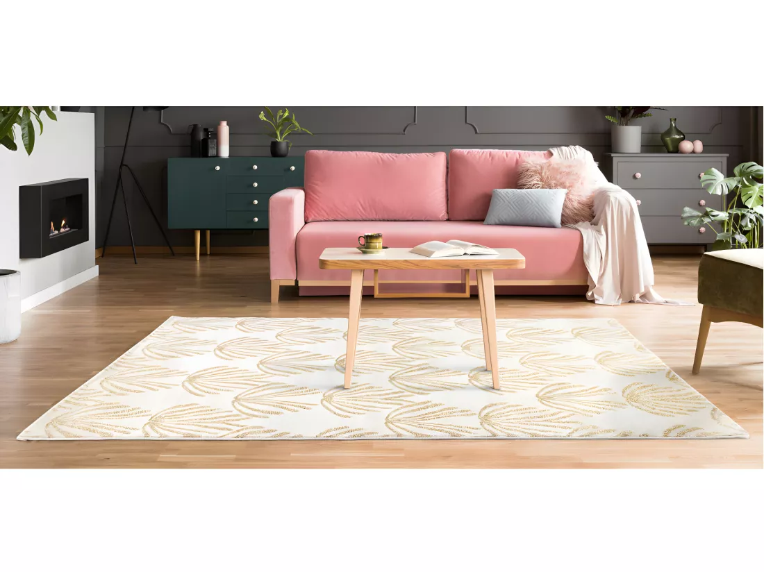 Tapis art déco - 160 x 230 cm - beige et lurex doré - LYSA