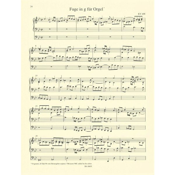 Bärenreiter Mozart Werke for Orgel