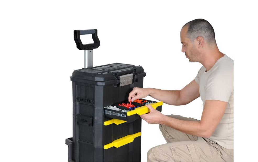 Werkzeugbox 2-in-1 mit Rollen<br>Modular aufgebaute Rollende Werkstatt aus robustem Kunststoff