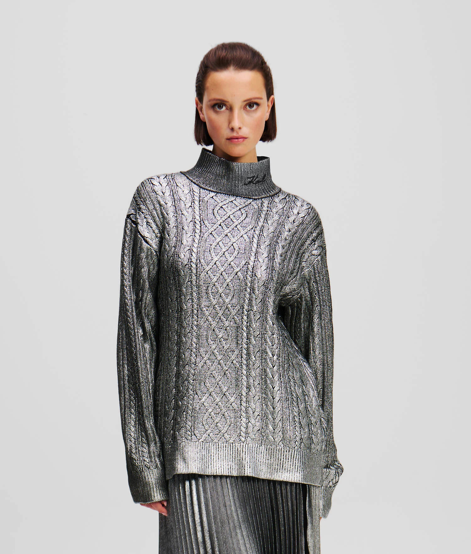 PULL EN TRICOT TORSADÉ EFFET MÉTALLISÉ - Bronze