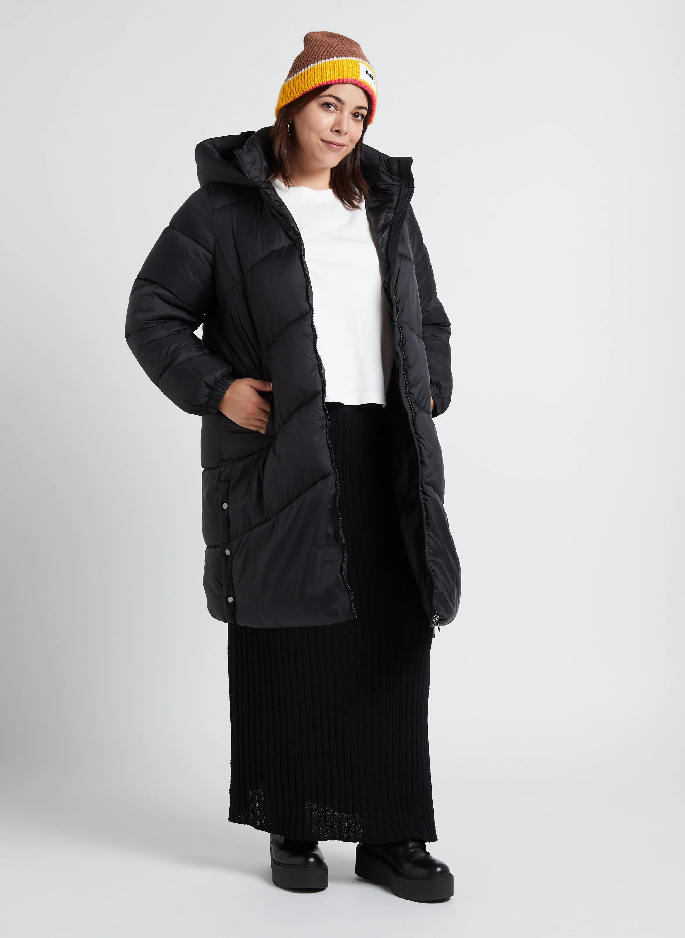 Jupe midi en coton mélangé | Noir
