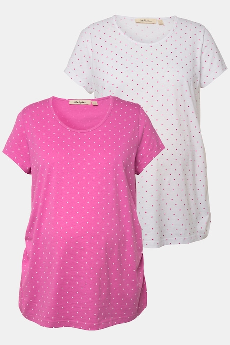 Bellieva-T-Shirts, 2er-Pack, Rundhals, Halbarm, seitl. Raffung, Biobaumwolle, GOTS