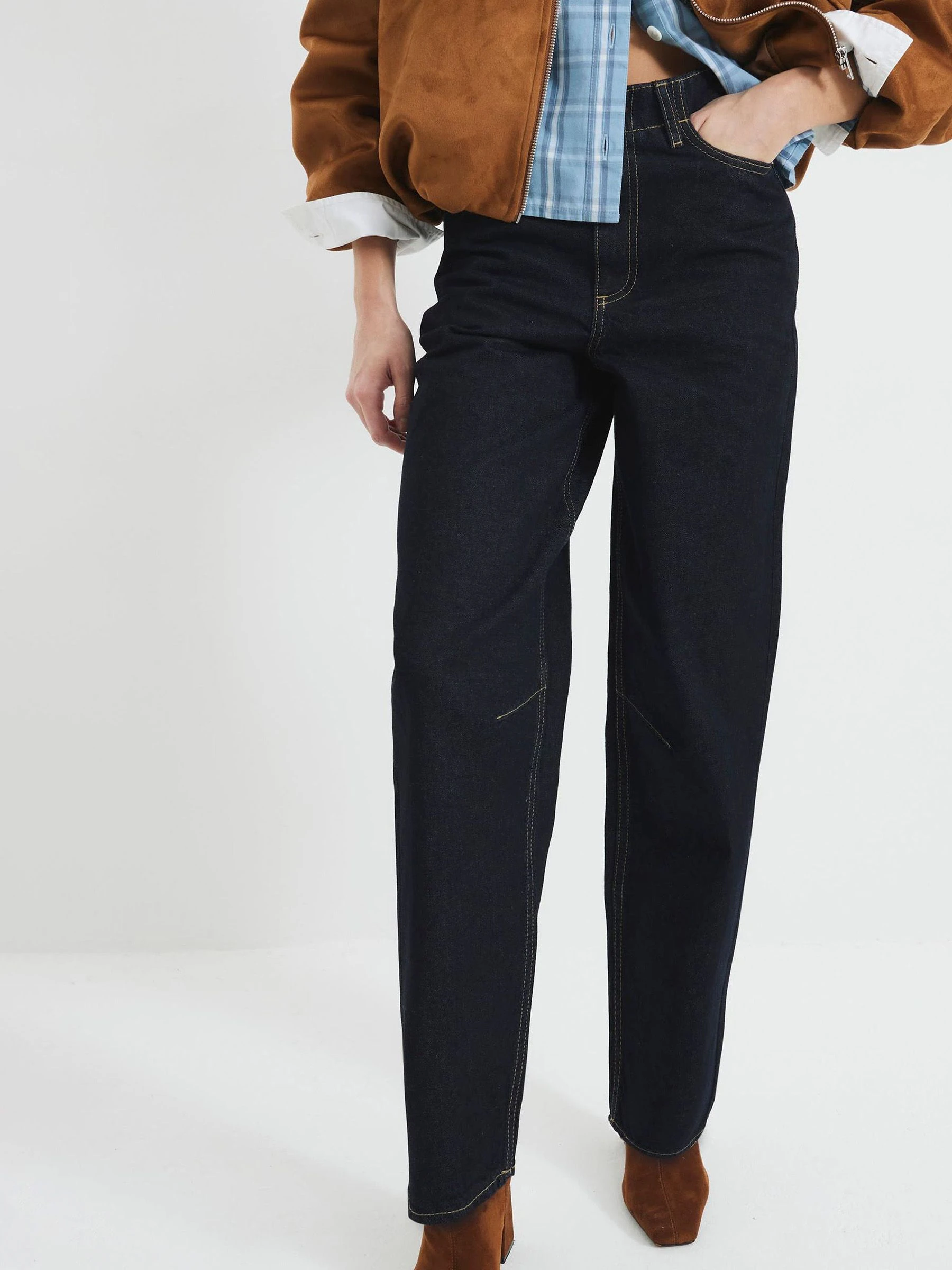 Indigo - River Island Seamed Barrel Jeans
