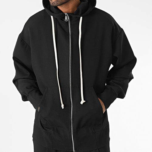 Ensemble De Survetement Sweat Zippé Capuche Et Pantalon Cargo Noir