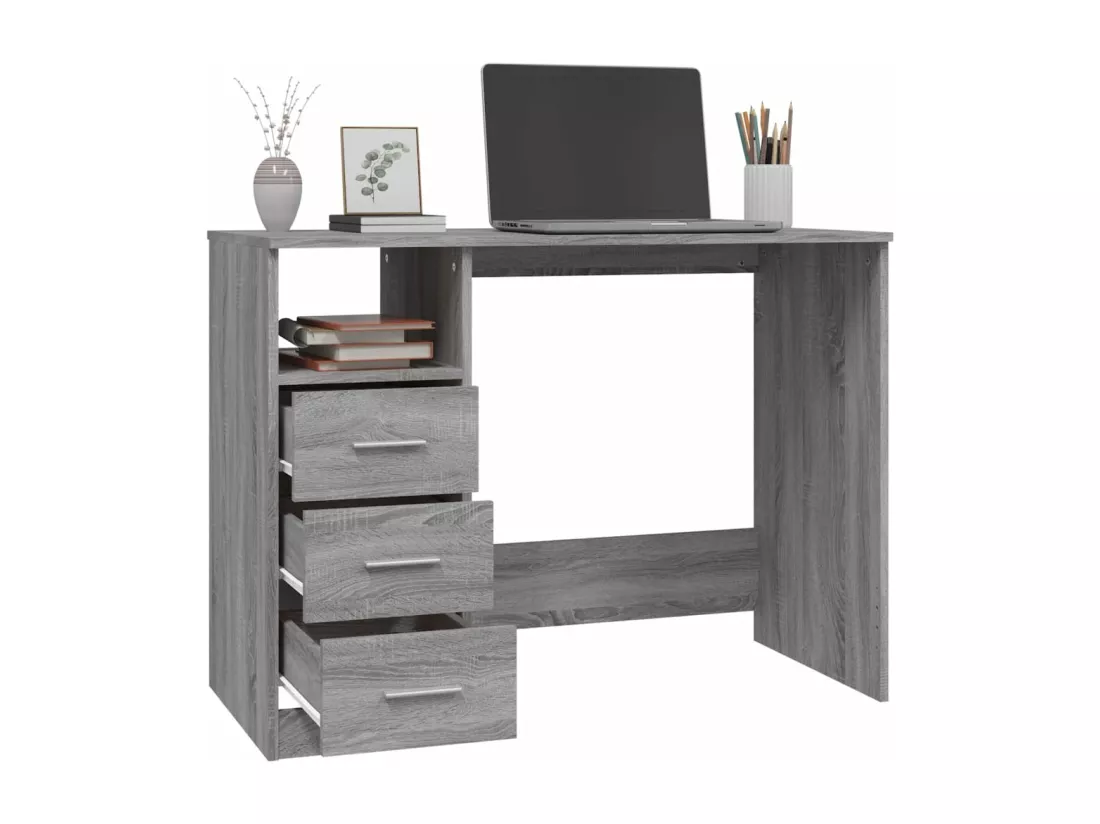 Bureau avec tiroirs Sonoma gris 102x50x76 cm Bois d'ingénierie