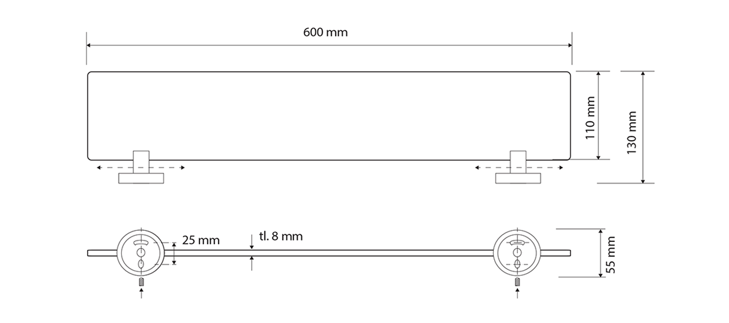Sapho X-Round glazen planchet 60cm bevestiging achterkant wit