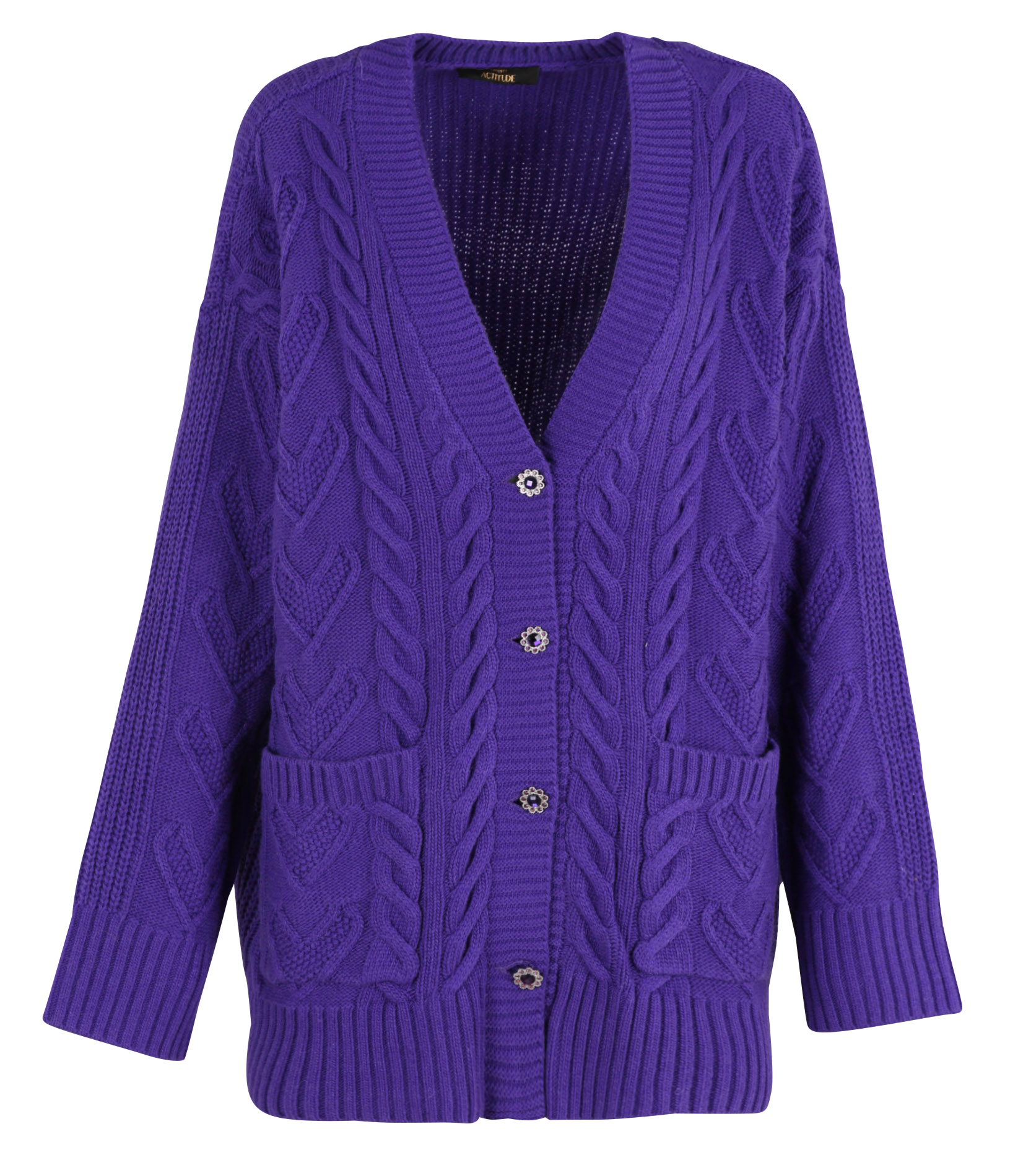 Gilet col V en maille torsadée| Violet