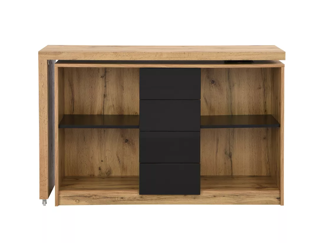 Bureau extensible avec plateau pivotant 360° - MDF - Naturel et noir - PAVELO