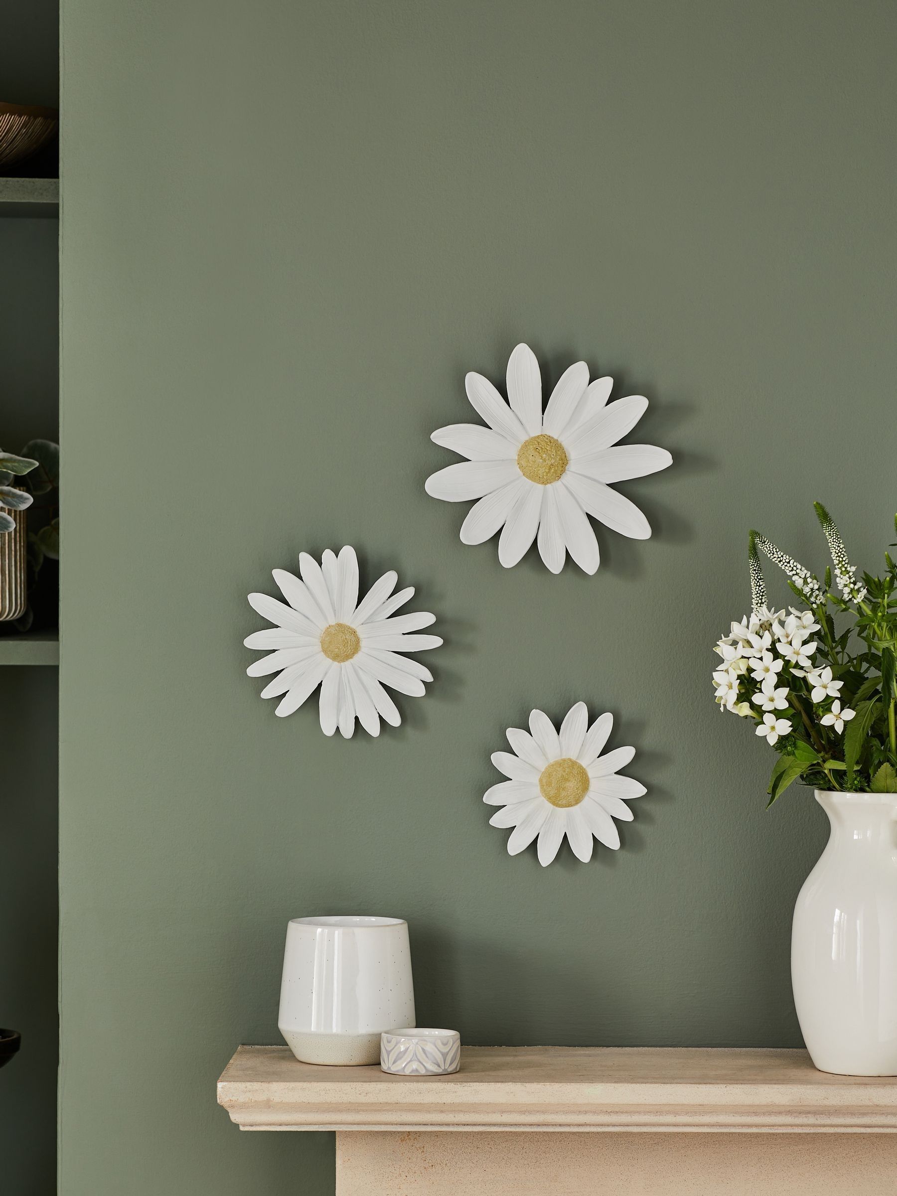 Set van 3 wandkunst met bloemetjes