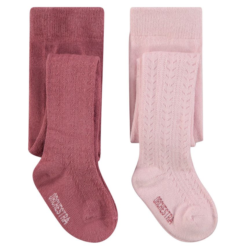 Lot de 2 paires de collants épais en pointelle pour bébé fille - Fuchsia