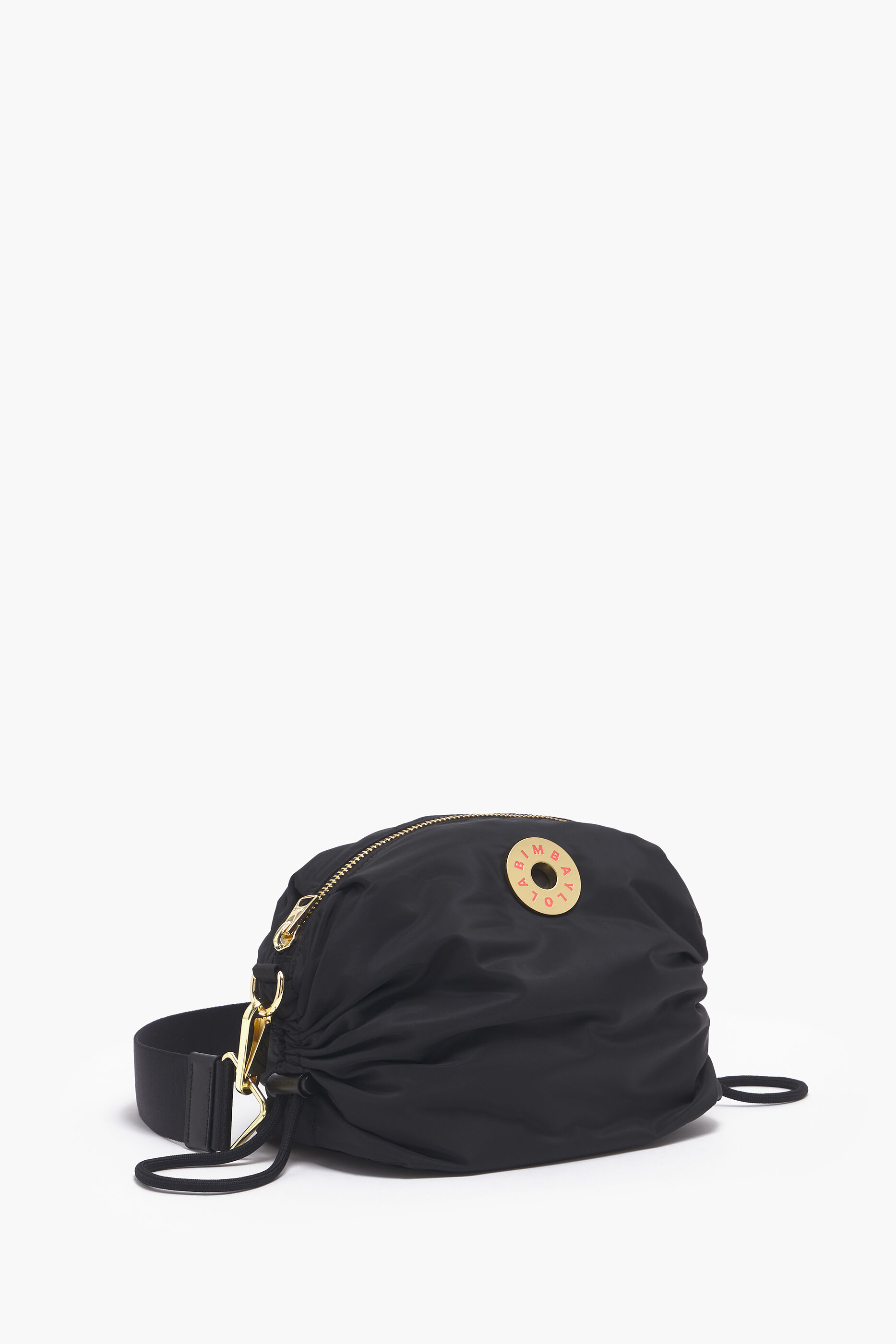 Bolsa de ombro M em nylon com franzido, preta.