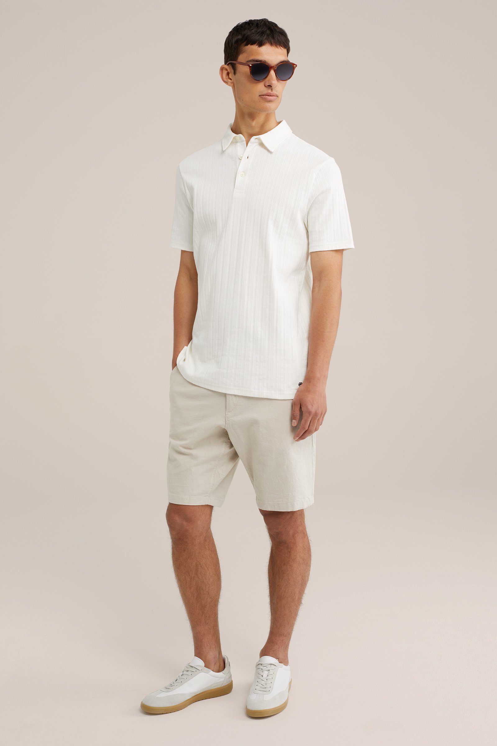 polo met structuur WE Fashion Gebroken wit