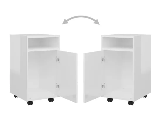 Armoire latérale avec roues Blanc brillant Bois d'ingénierie