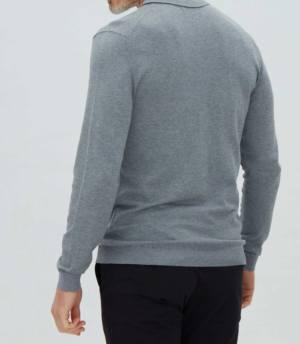 Polo en maille à manches longues gris chiné 