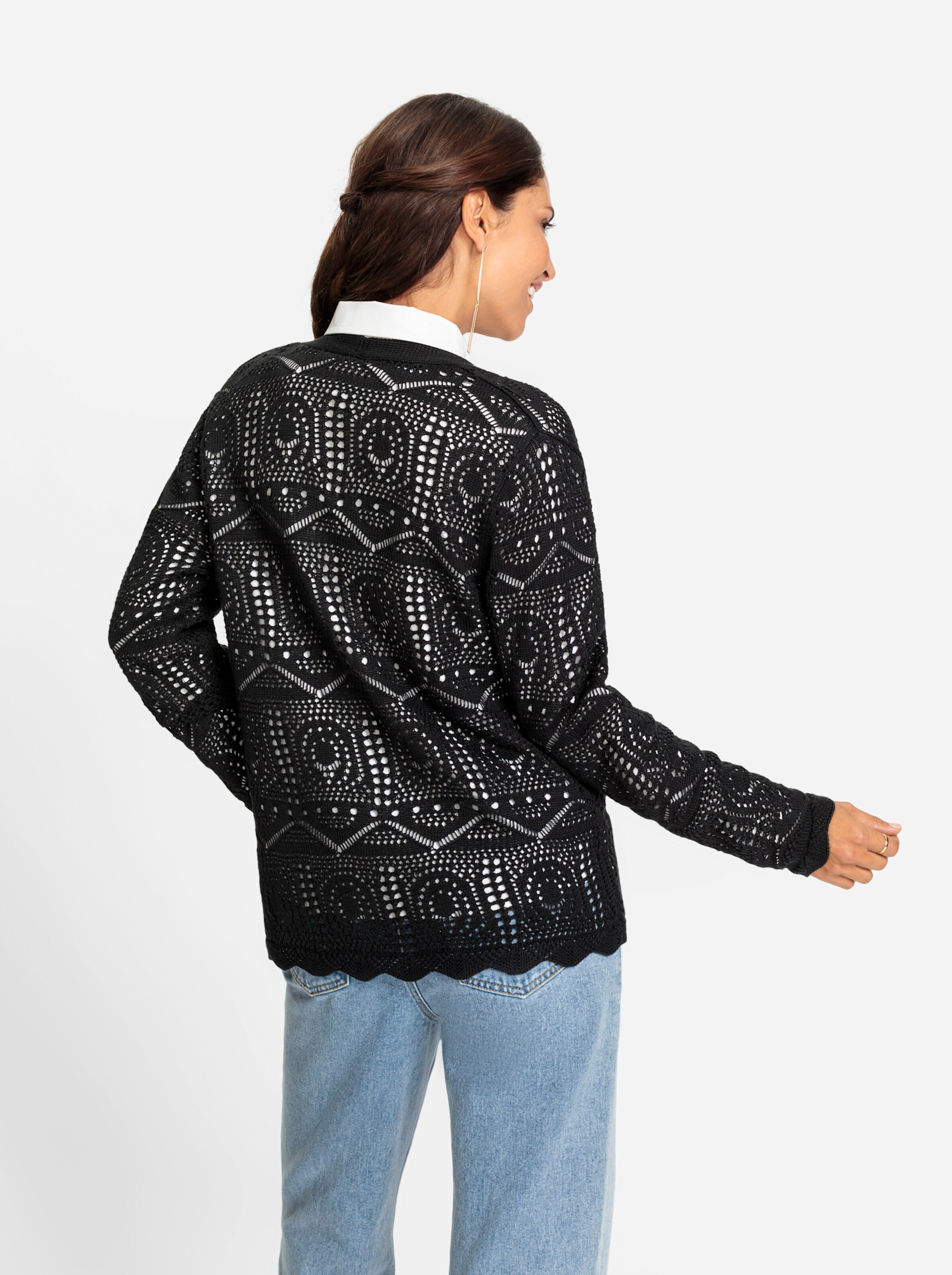 Ajour-Strickjacke in schwarz
