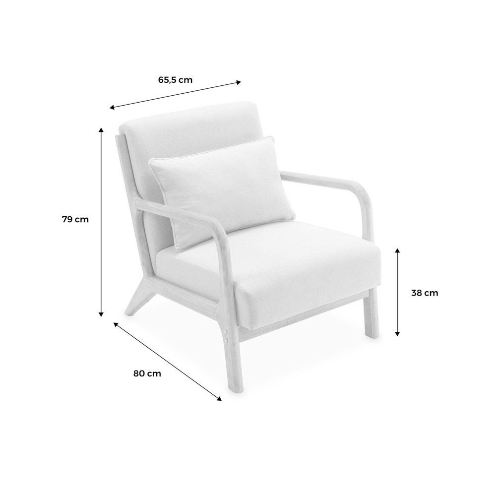 Fauteuil design en bois et tissu. 1 place droit fixe. Pieds compas scandinave. Structure en bois solide. Assise confortable. Gris