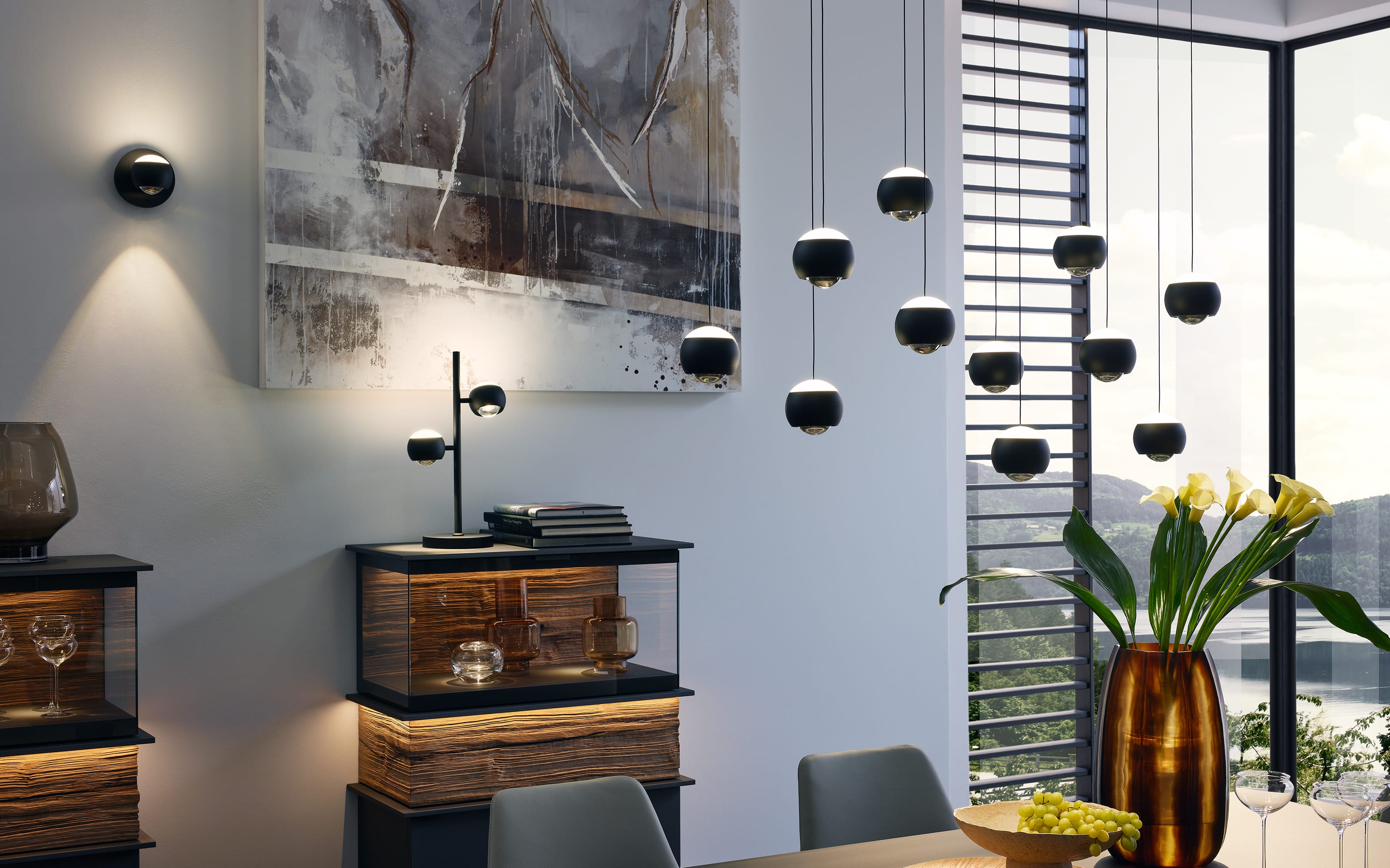 LED-Pendelleuchte Cannon, schwarz, 200 cm, inkl. stufenloser Höhenverstellung