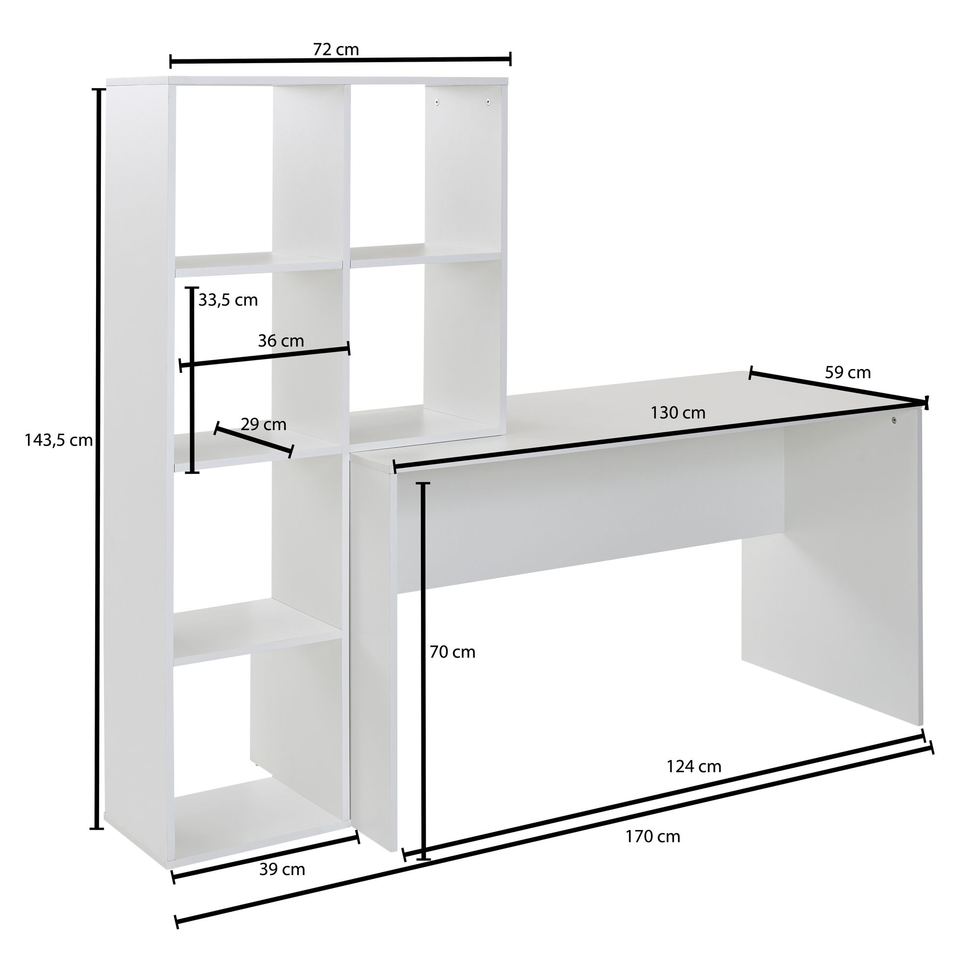 Schreibtisch FineBuy Bürotisch mit Regal 170 cm Weiß Computertisch Tisch Modern