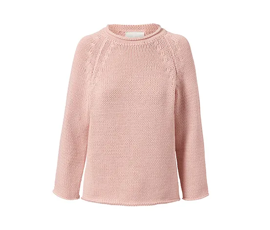 Grobstrick-Pullover aus Bändchengarn, roséfarben