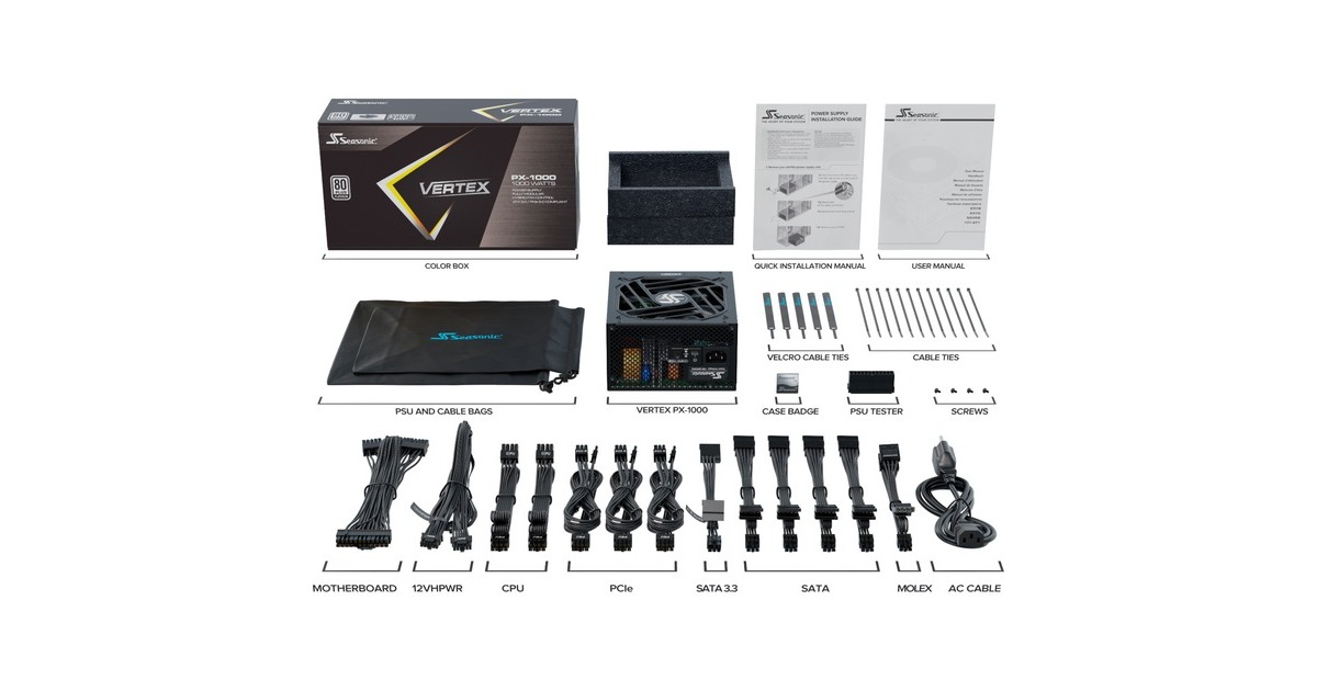 SeasonicVertex PX-1000 modulaire 1000 watt voeding   (Zwart, 1x 12V-2x6, 3x PCIe)