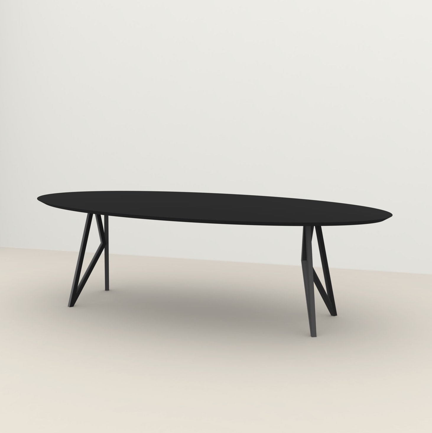 Studio HENK tafel Butterfly Ovaal - zwart frame, HPL Fenix nero ingo 240 x 120 | HPL Fenix Nero Ingo | Verjongde Rand | Frame Zwart