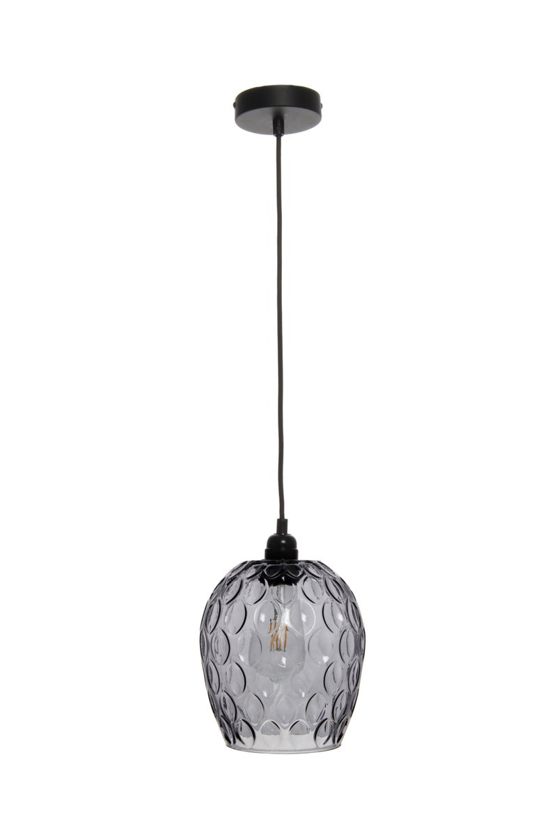 Vintage glazen lamp, grijs, retro hanglamp, glazen bollamp, 27 cm | Woonkamer/eetkamerlamp