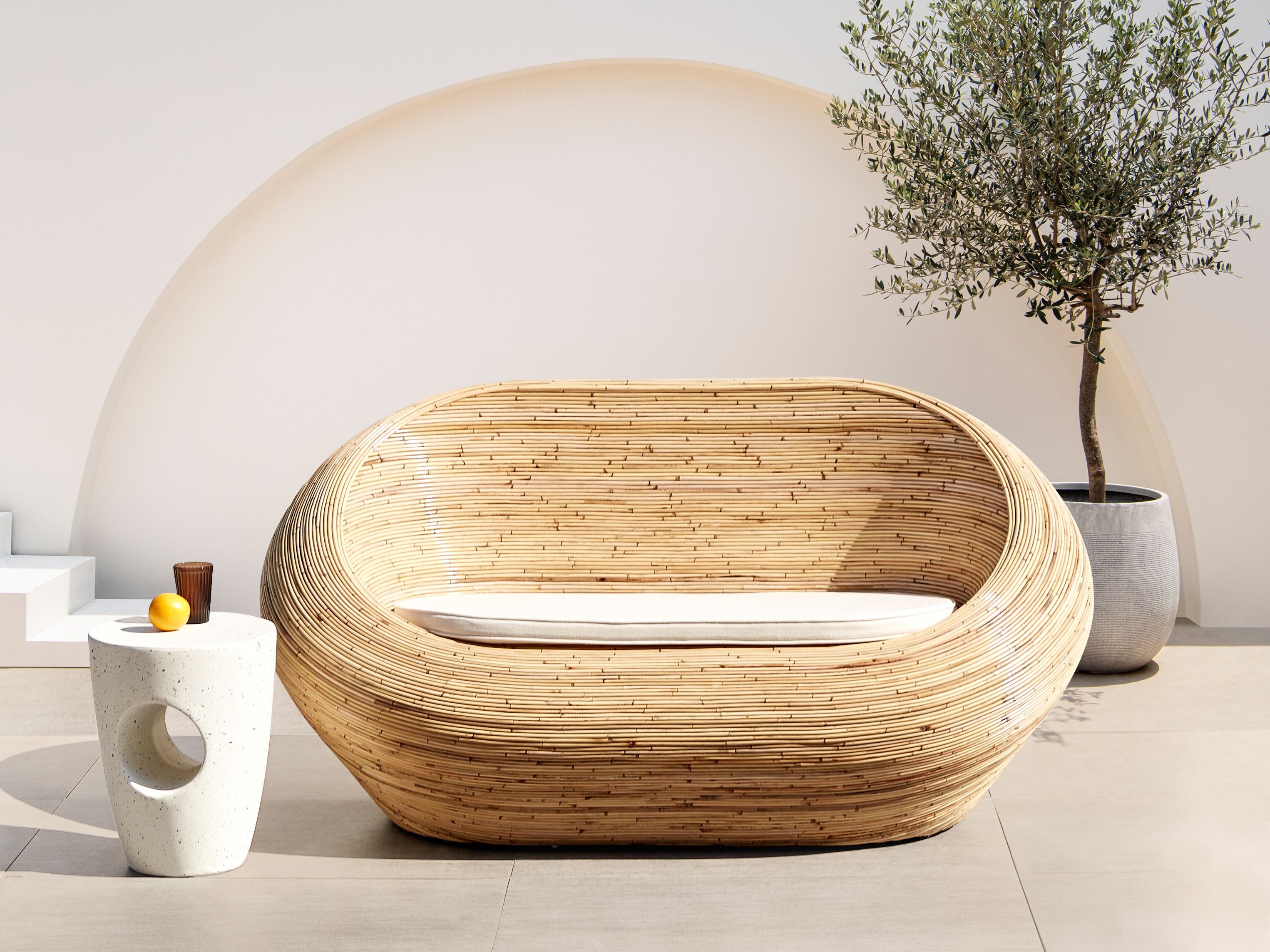 Tuin loungebank 2-zits MAIORI Rotan Natuurlijk