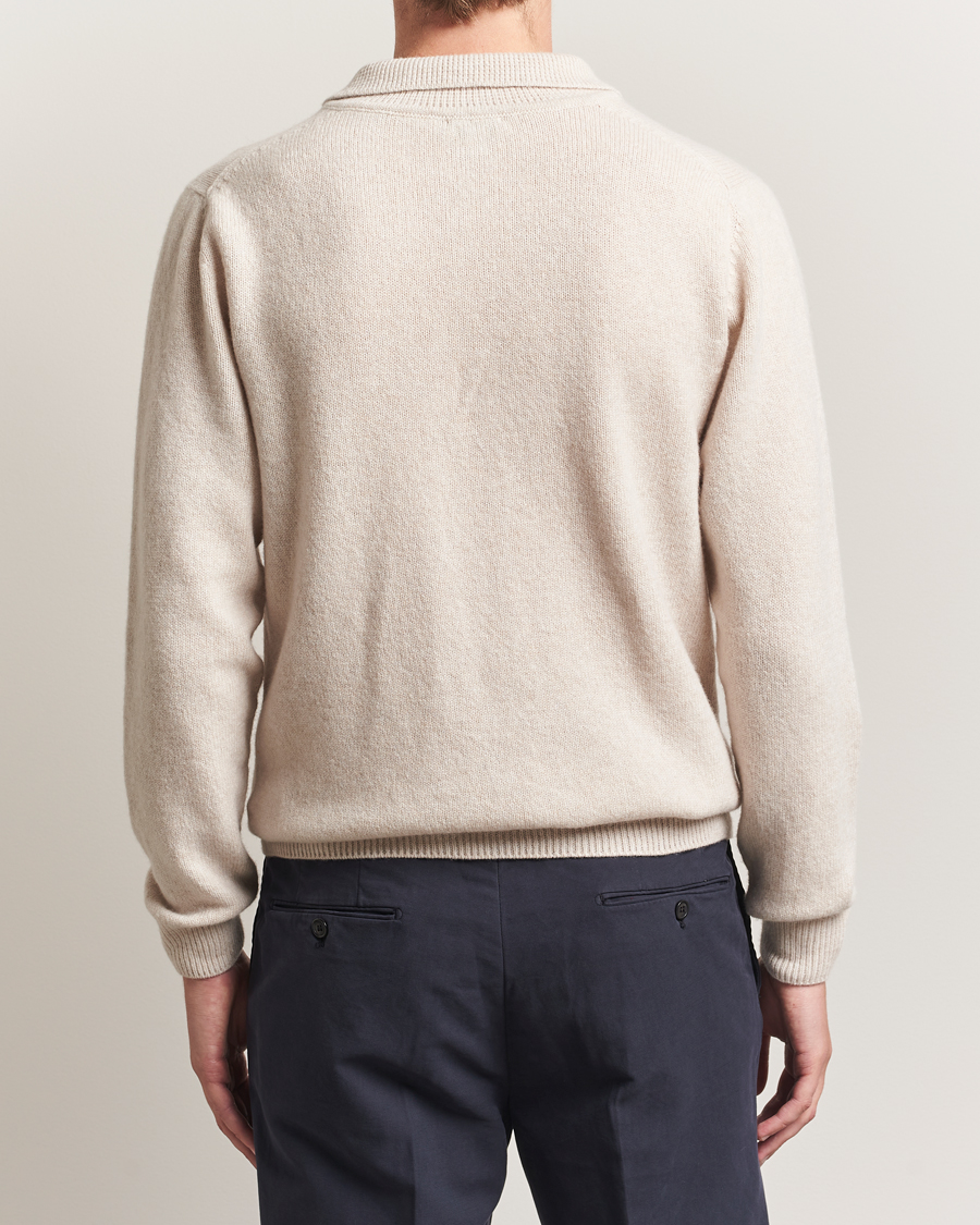 Sunspel Lambswool Poloshirt Oatmeal Melange