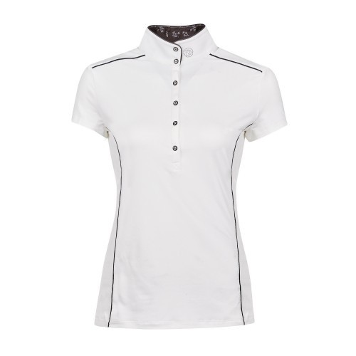 Camisa de competição de equitação feminina Sadie de manga curta, branca.