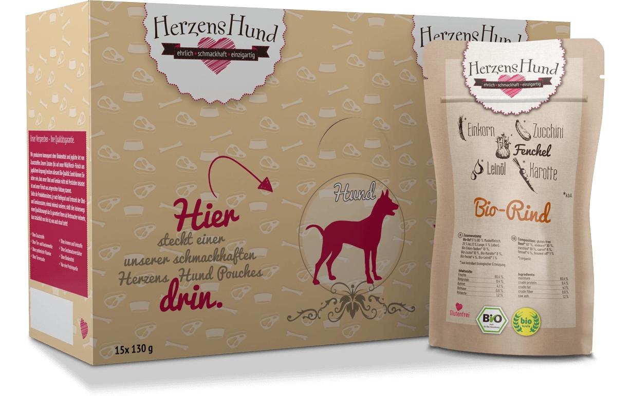 Nassfutter Bio-Rind mit Bio-Gemüse, 130 gPremium Bio-Ergänzungsfuttermittel für erwachsene Hunde