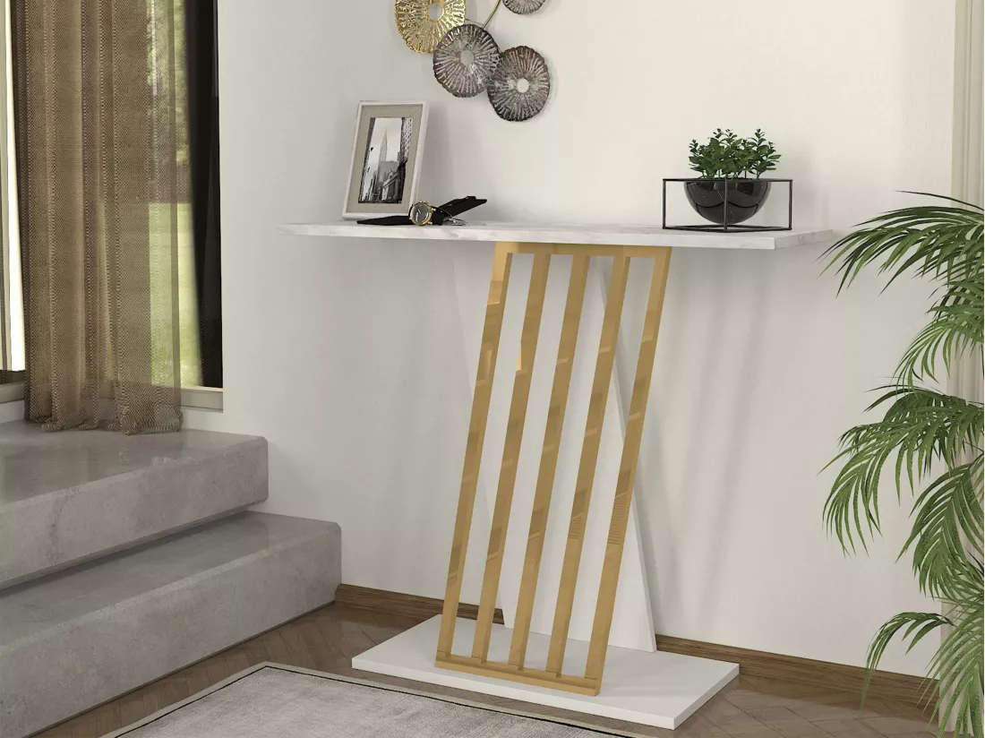 Console - Effet marbre blanc et doré - ORSONA