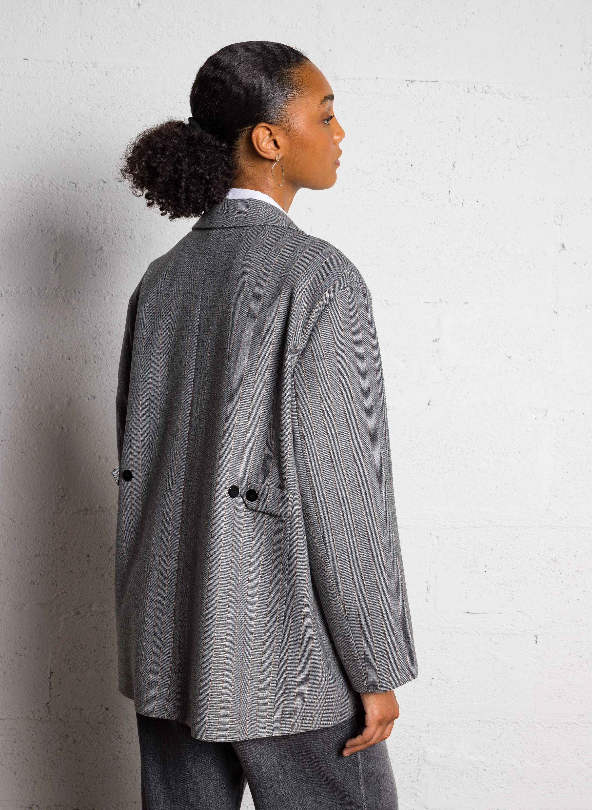Veste de tailleur oversize rayée| Noir
