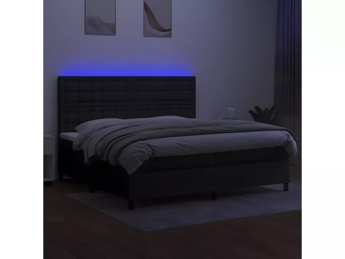 Sommier tapissier et matelas et LED Noir 200x200 cm Tissu