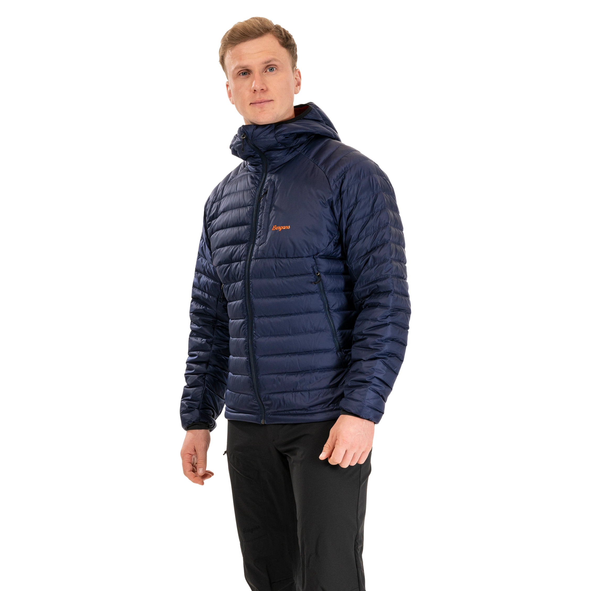 Vaagaa Light Down Jacket Hood Men Navy Blue / Alert Orange