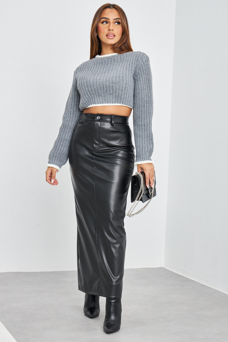 Pull court gris en maille bicolore