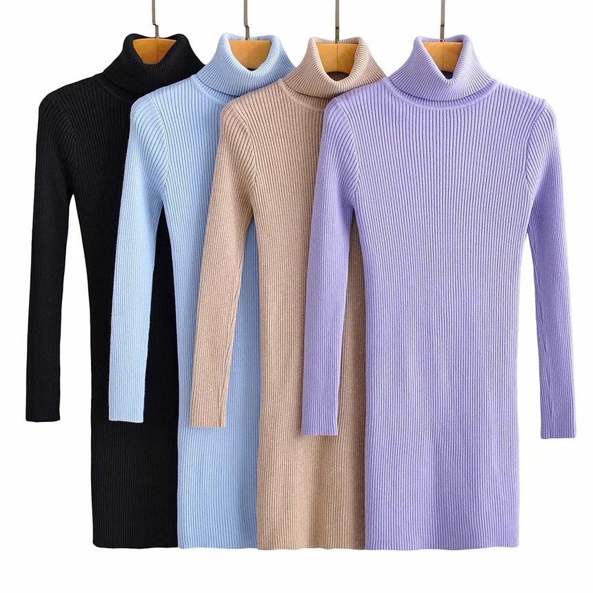 Reknovine - Mini-jurk met lange mouwen en gebreide coltrui