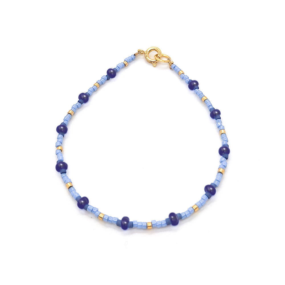 (3er Set) 175mm Glas Perlen Armband Fashion Armkettchen - Blau / Gold