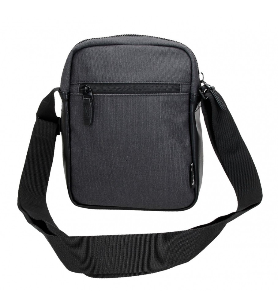 Bolsa de ombro média Pepe Jeans com dois compartimentos, cinza e preta.