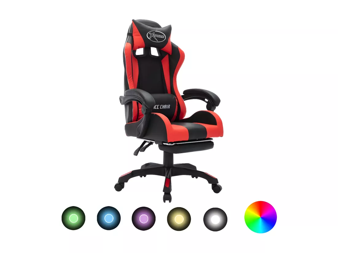 Fauteuil de jeux vidéo avec LED RVB Rouge et noir Similicuir