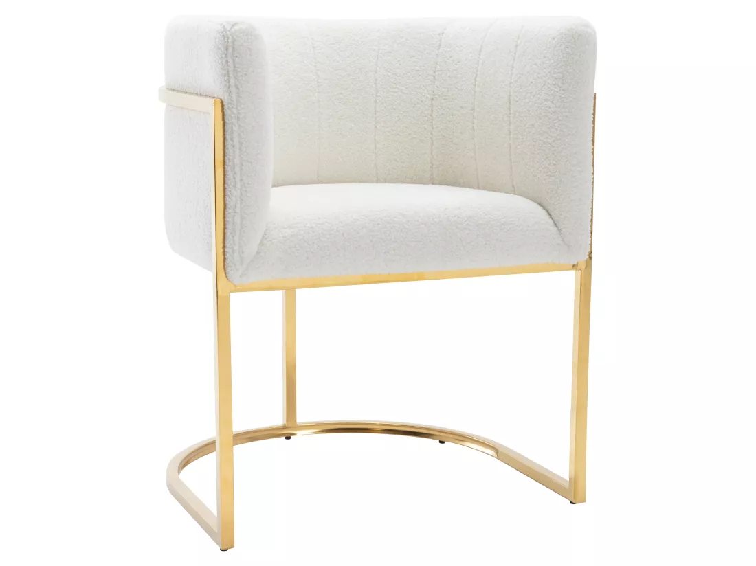 Lot de 2 chaises avec accoudoirs - Tissu bouclette et acier inoxydable - Blanc et doré - PERIA de Pascal MORABITO