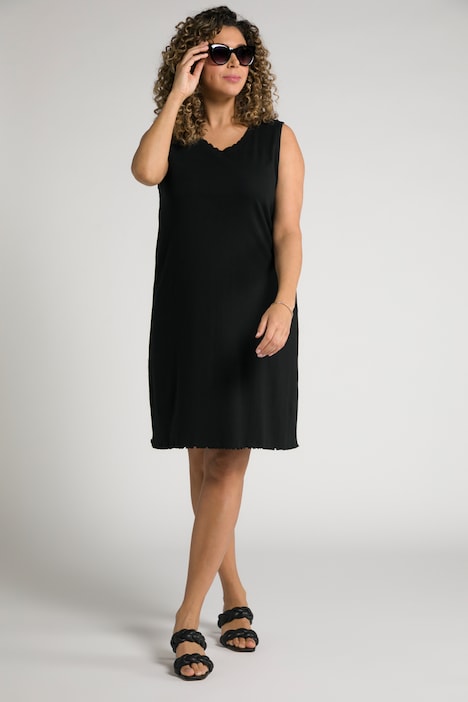 Kleid, Wellenkanten, A-Linie, Feinripp, Biobaumwolle