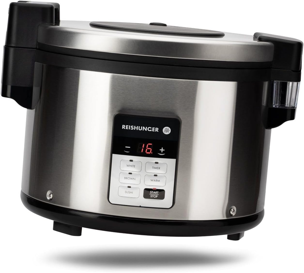 REISHUNGER Gastronomie Reiskocher - für bis zu 32 Portionen - 5,8 L - Edelstahlgehäuse mit doppelter Antihaftbeschichtung - Warmhaltefunktion & Timer - 3 Programme, Einfache Bedienung