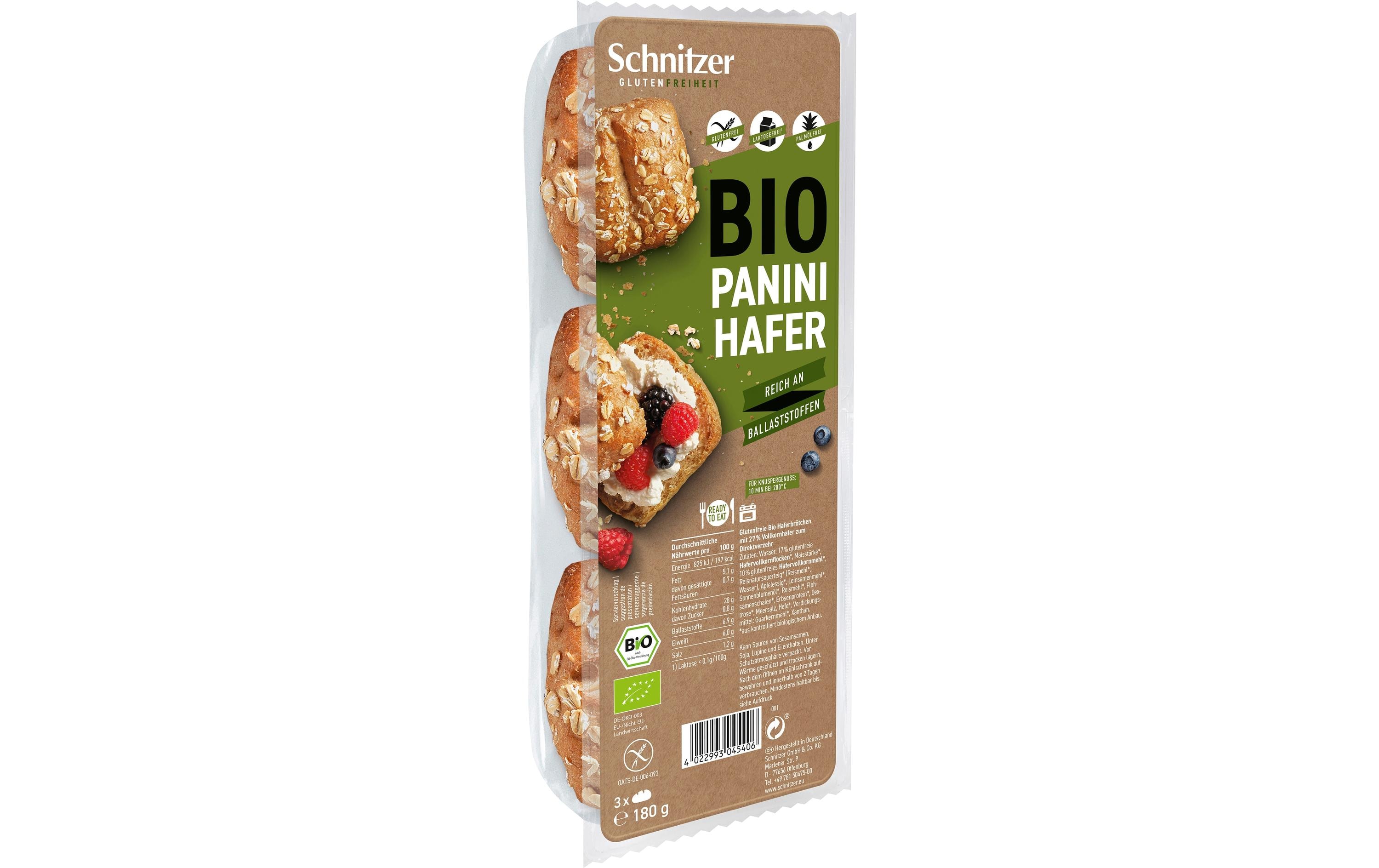 Brot Bio Panini Hafer 180 gGlutenfreie Haferbrötchen mit 27% Vollkornhafer