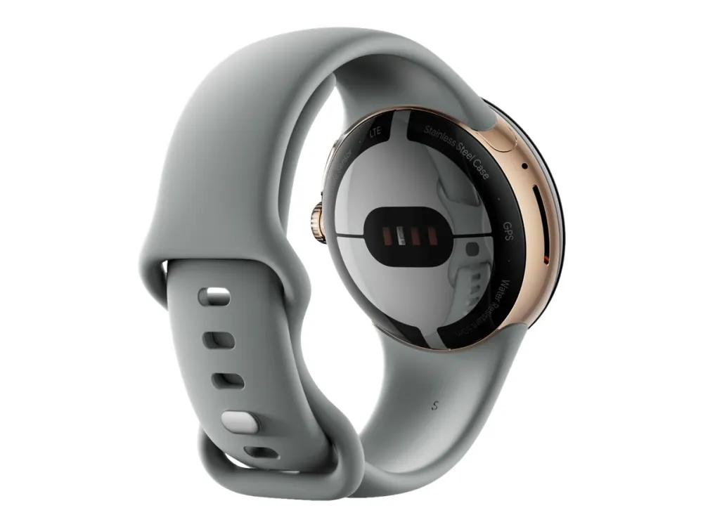 Google Pixel Watch - Champagne-guld - smart ur med bånd - fluoroelastomer - nøddebrun - båndstørrelse: L - 32 GB - Wi-Fi, NFC, Bluetooth - 4G - 36 g
