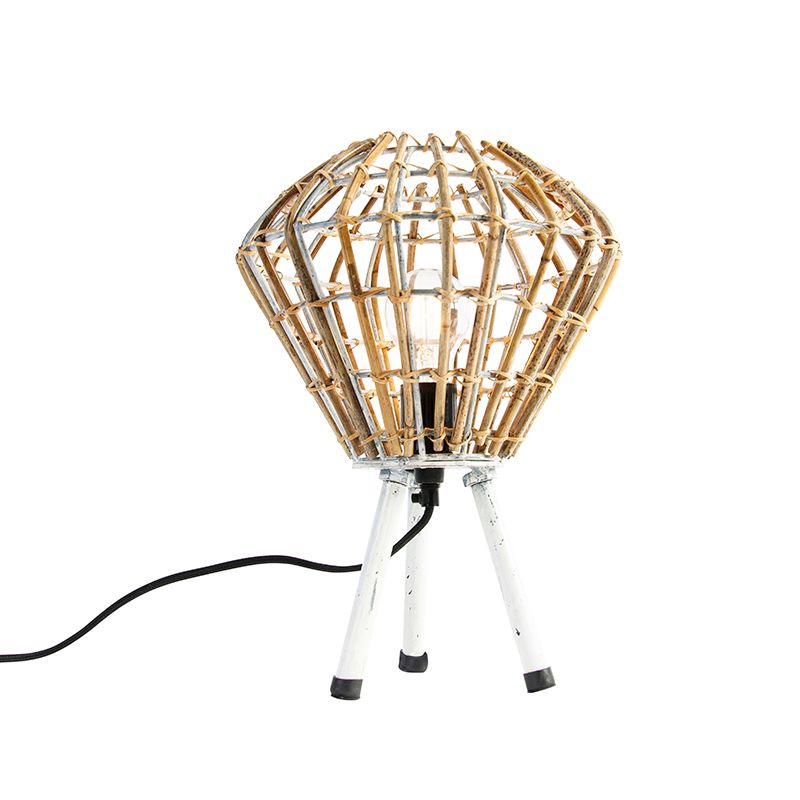 Landelijke tafellamp tripod bamboe met wit - Canna Diamond